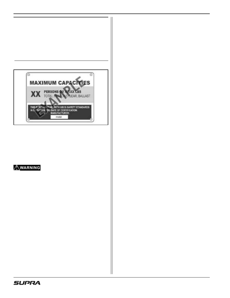 Maximum capacities, Coast guard regulations | Supra LAUNCH 20 User Manual | Page 26 / 88