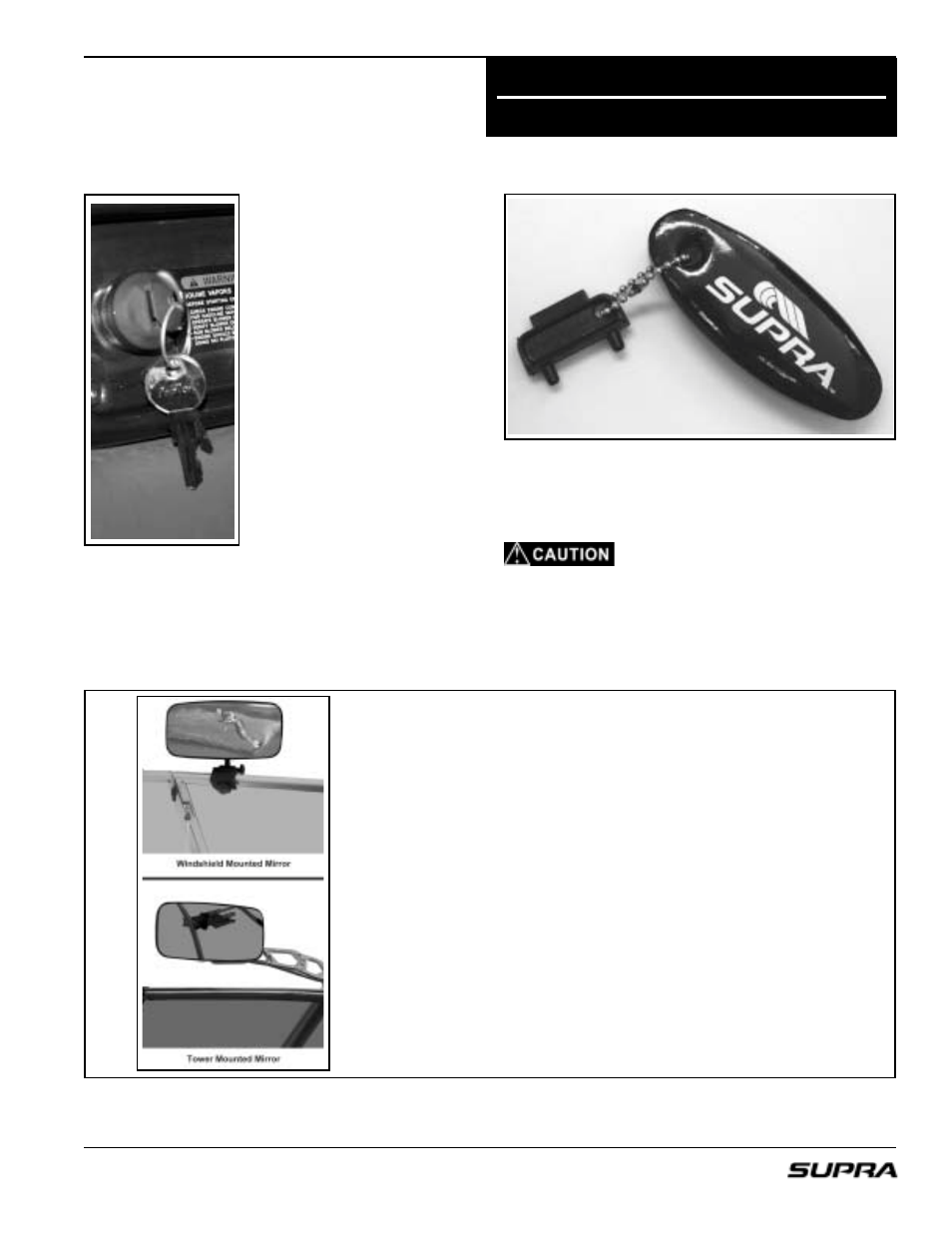 Ignition keys, Driver seat mirrors, Equipment & options fuel cap key | Supra LAUNCH 20 User Manual | Page 43 / 88