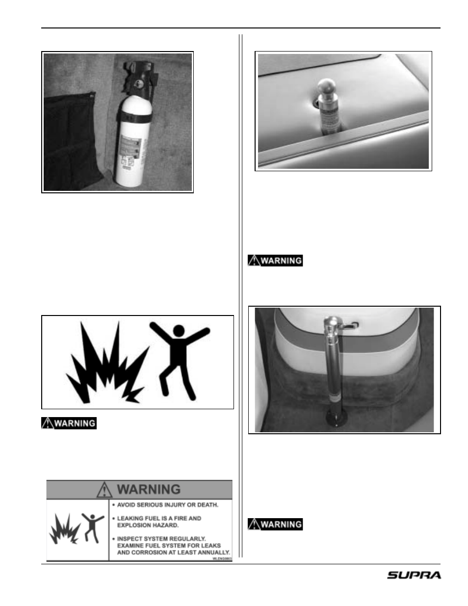 V-drive ski pylon, Fire extinguisher, Inboard ski pylon | Flame precautions | Supra LAUNCH 20 User Manual | Page 45 / 88