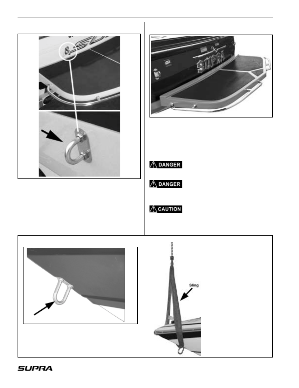 Lifting rings, Bow eye, Ski platform | Supra LAUNCH 20 User Manual | Page 48 / 88