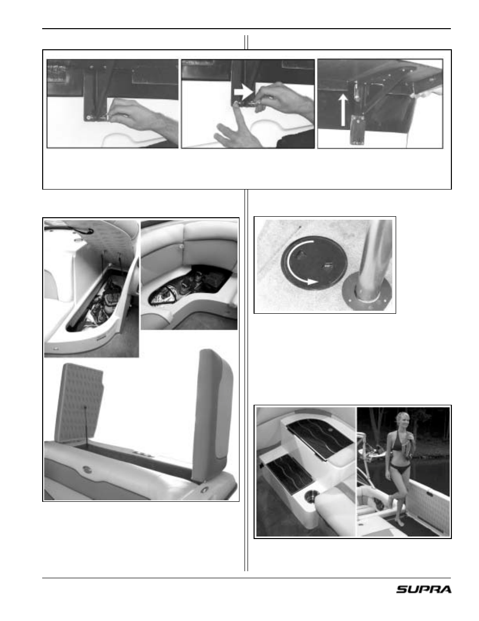 Bilge inspection plate, Ski locker, Detachable bracket | 20 & 24 v-drive sundeck stepway | Supra LAUNCH 20 User Manual | Page 49 / 88