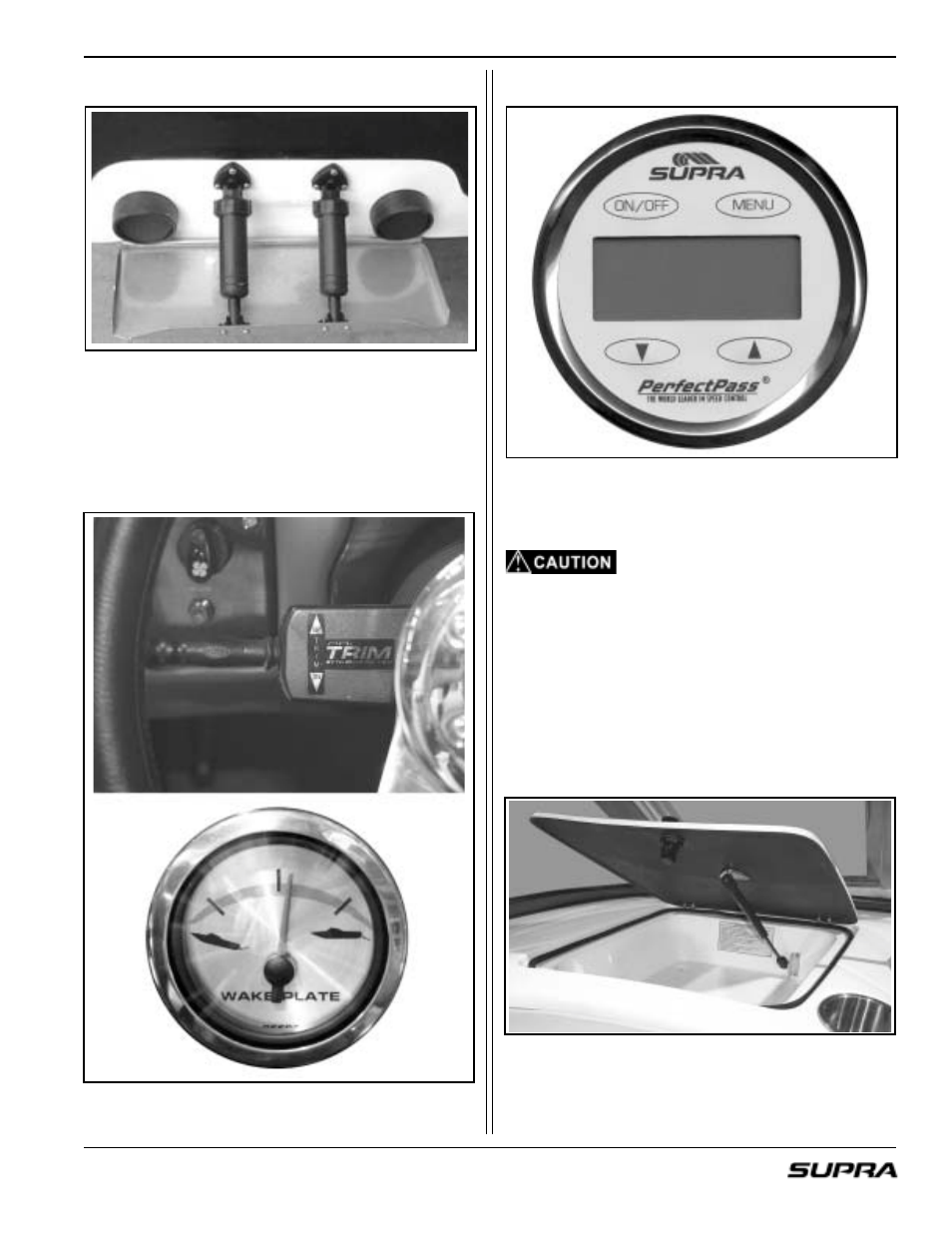 Hydraulic wake plate, Trim switch & gauge, Optional perfect pass | Glove box | Supra LAUNCH 20 User Manual | Page 51 / 88