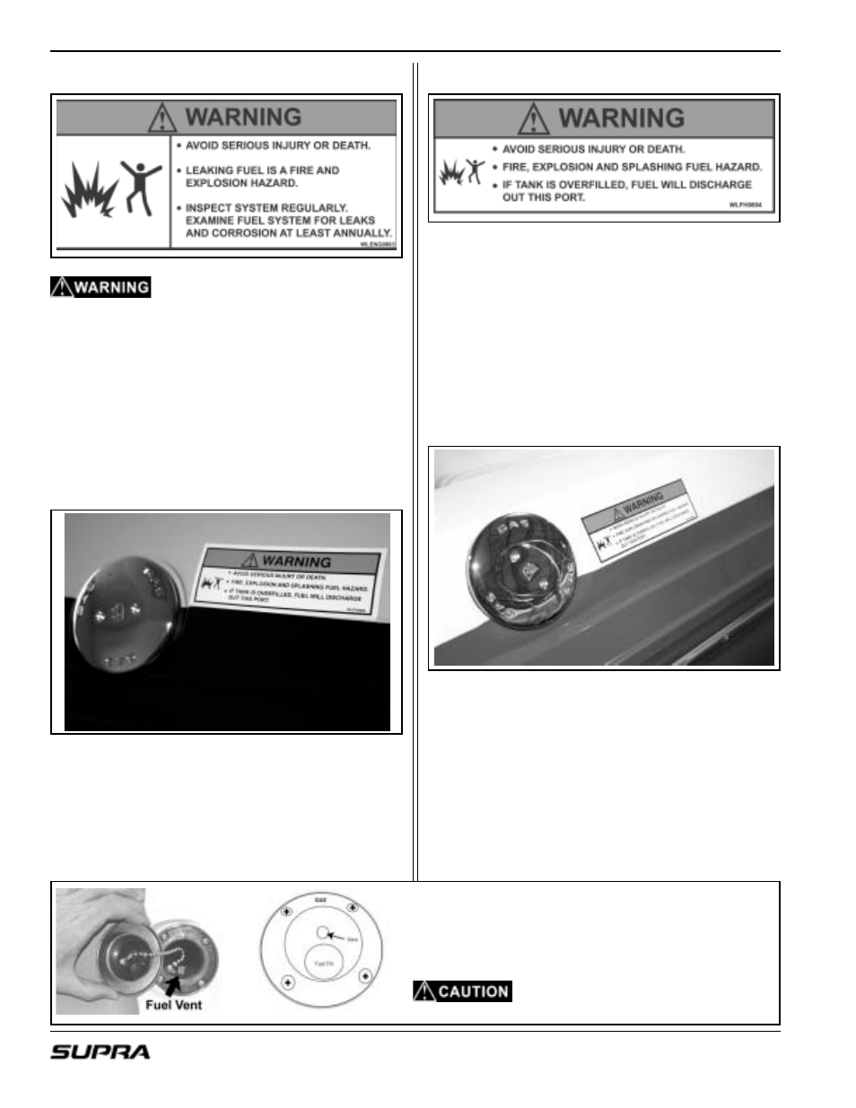 Fuel precautions, Filling the tank, Fuel vent fuel tank | V-drive fuel tank | Supra LAUNCH 20 User Manual | Page 58 / 88