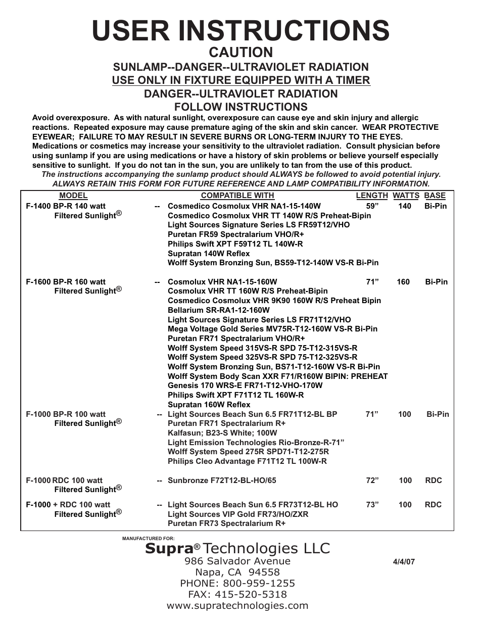 Supra F-1000 BP-R User Manual | 1 page