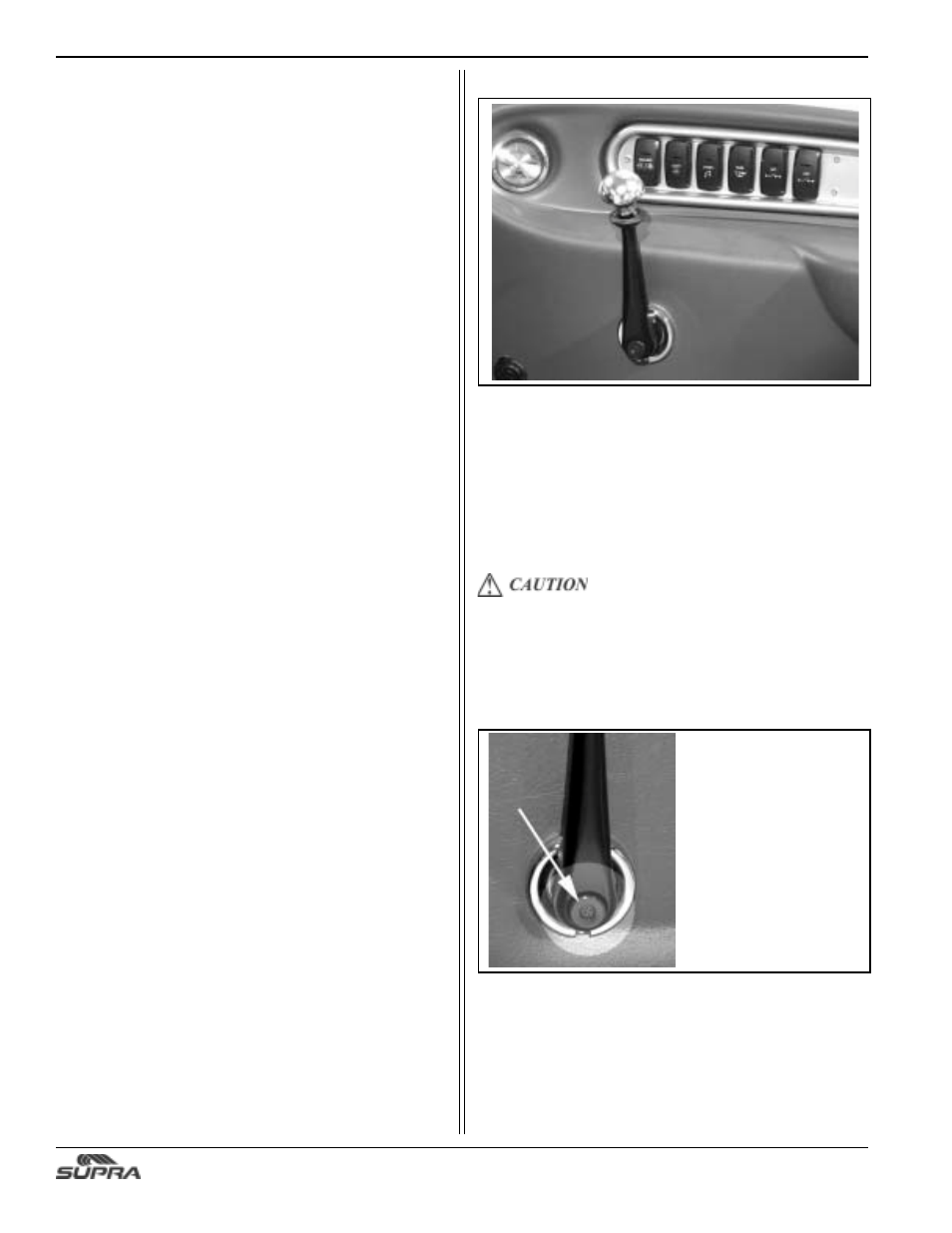 Throttle lever, Transmission lockout engine warm-up | Supra SUNSPORT 24V User Manual | Page 22 / 74