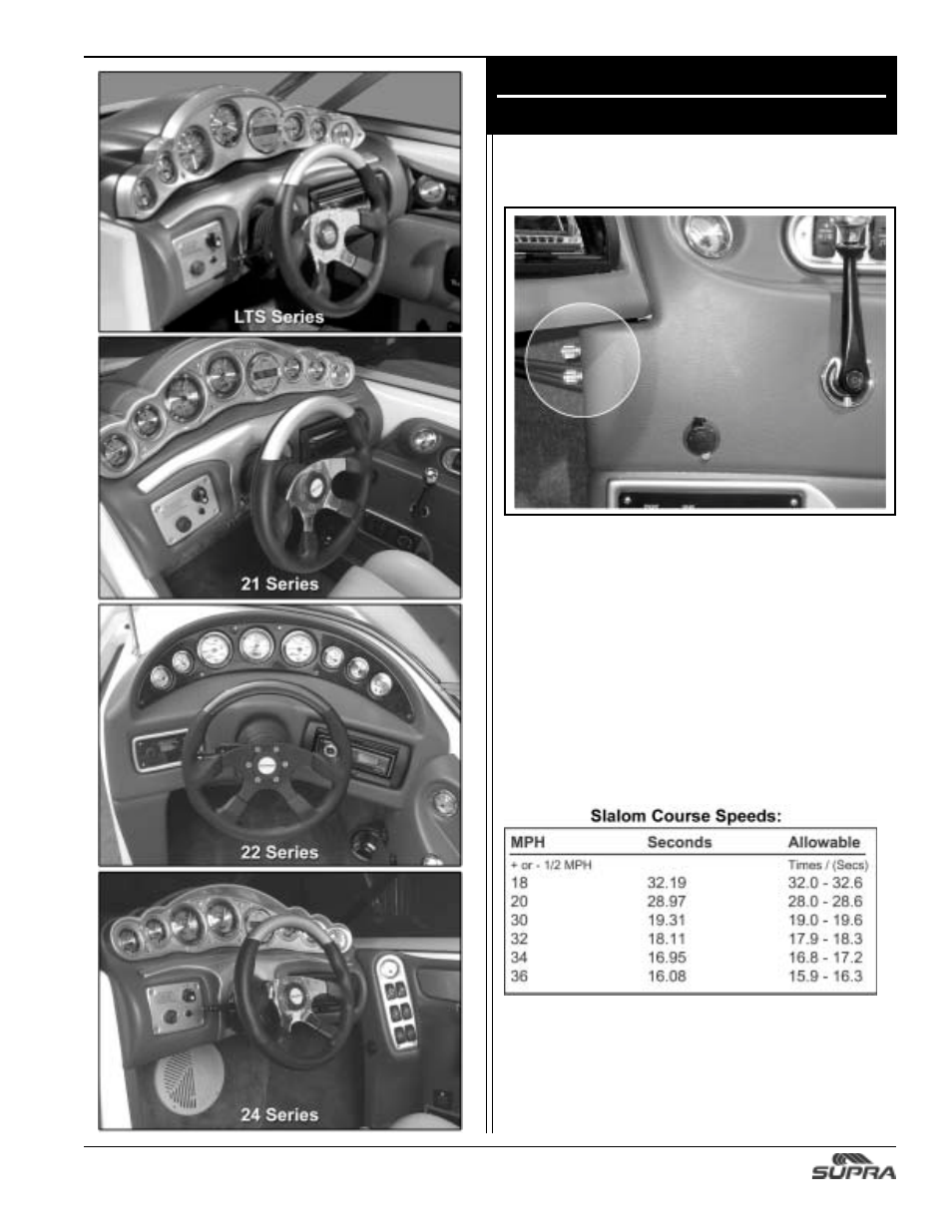 Speed calibration, Instrument panel & controls | Supra SUNSPORT 24V User Manual | Page 25 / 74