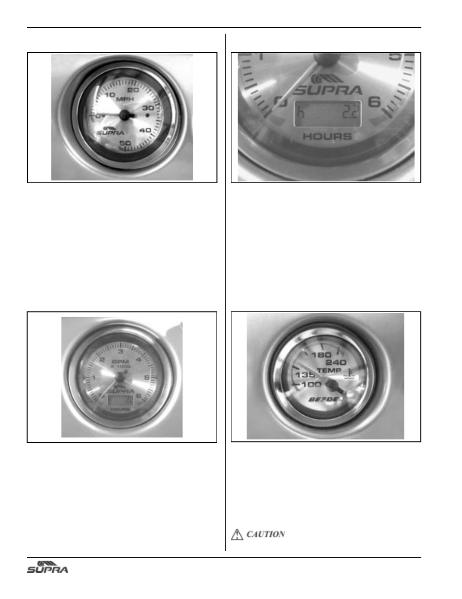 Speedometer, Engine hours, Temperature gauge | Tachometer | Supra SUNSPORT 24V User Manual | Page 26 / 74