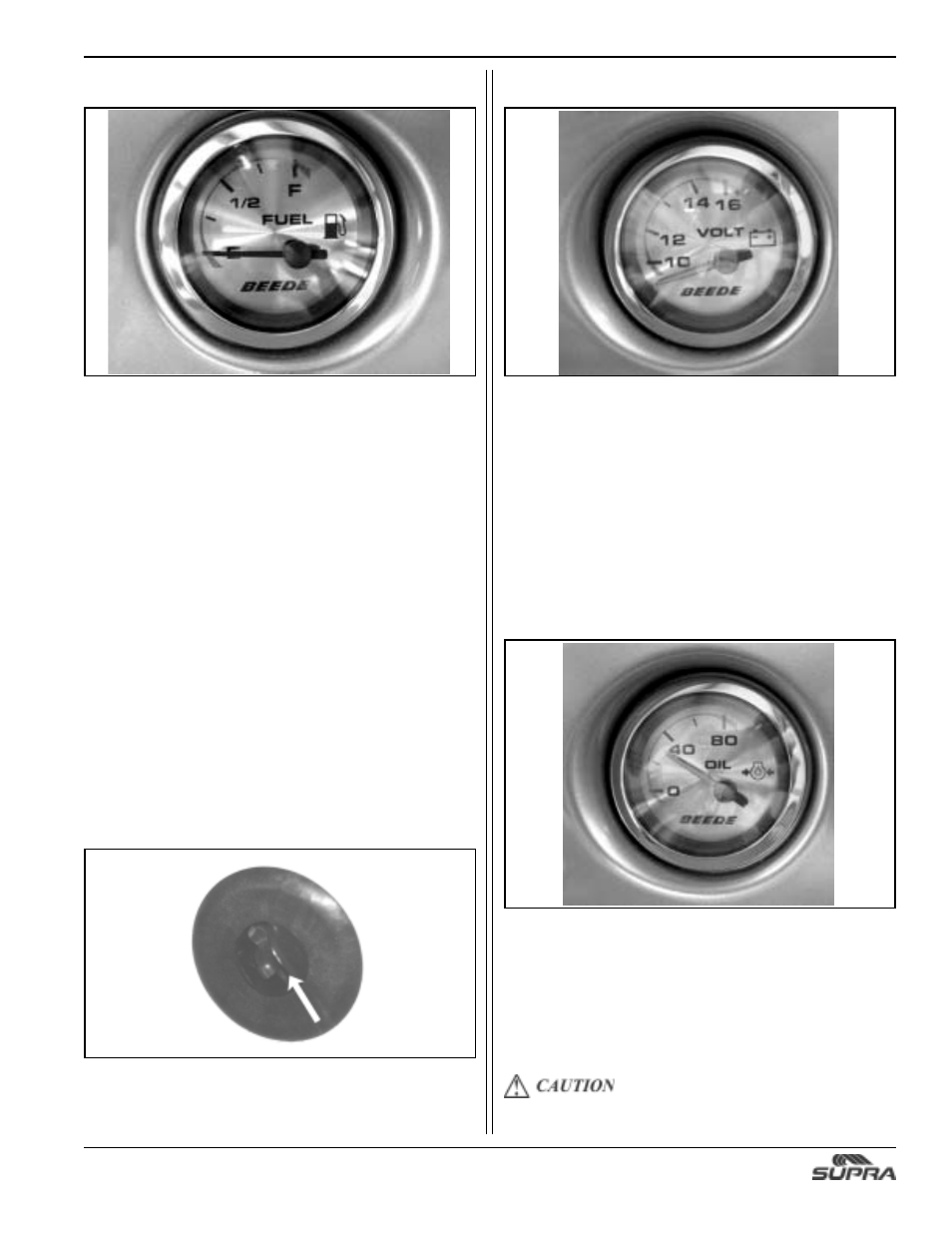 Fuel gauge, Voltmeter, Oil pressure gauge | Speedometer paddle wheel | Supra SUNSPORT 24V User Manual | Page 27 / 74