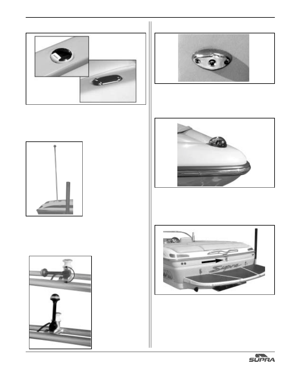 Pole light receptacle, Courtesy lights, Tower pole light | Bow light, Stern light, Pole light | Supra SUNSPORT 24V User Manual | Page 41 / 74