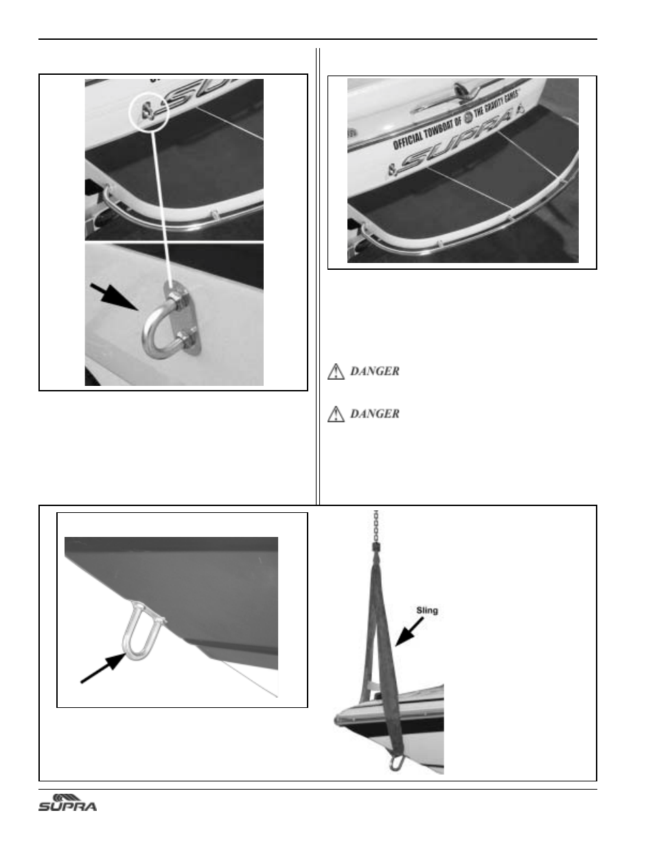 Lifting rings, Bow eye, Ski platform | Supra SUNSPORT 24V User Manual | Page 42 / 74