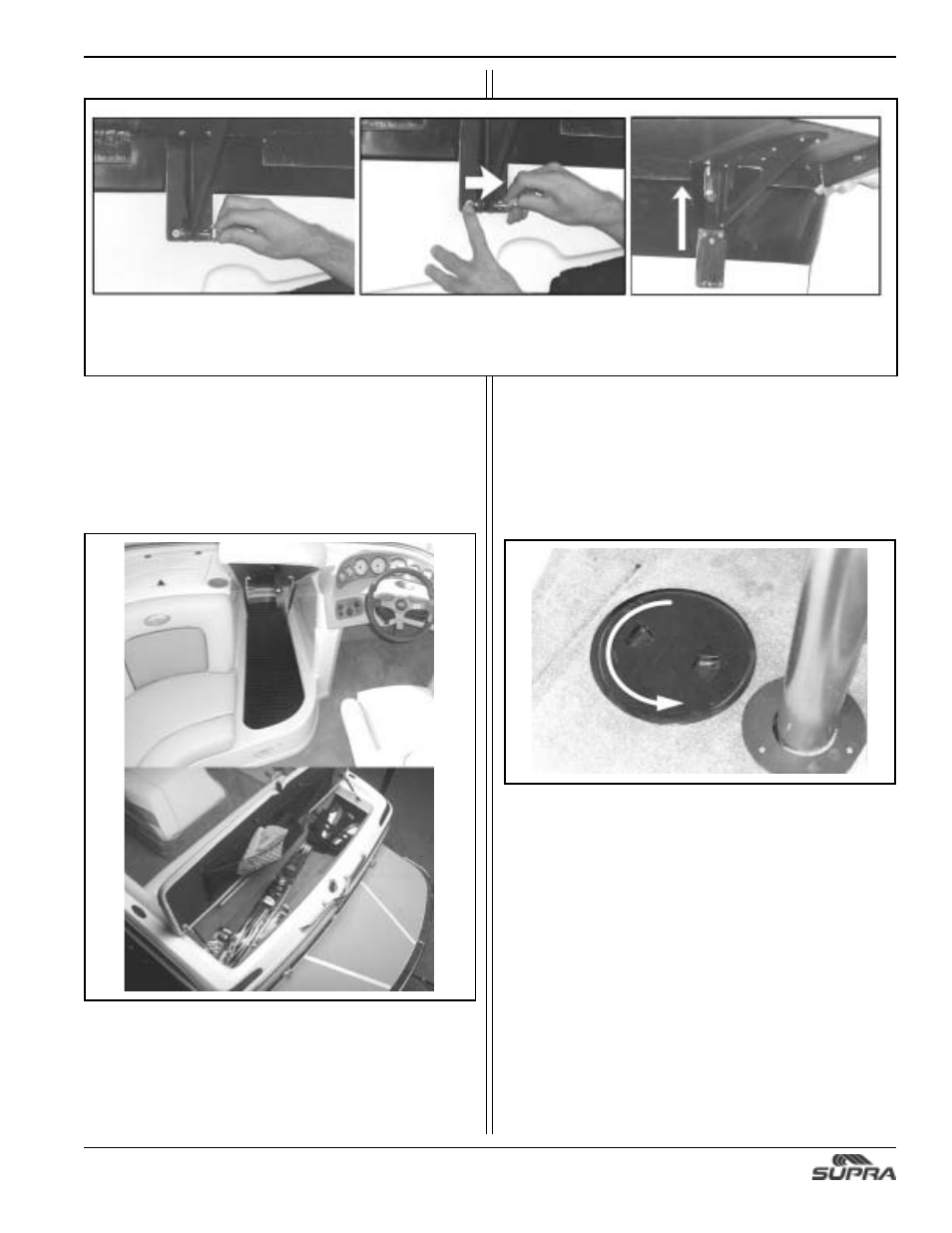 Bilge inspection plate, Ski locker, Detachable bracket | Supra SUNSPORT 24V User Manual | Page 43 / 74