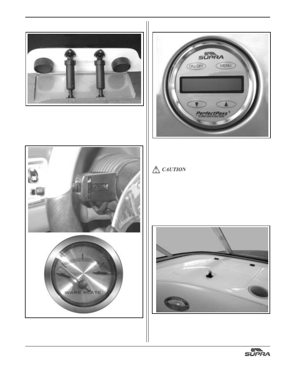 Hydraulic wake plate, Trim switch & gauge, Optional perfect pass | Glove box | Supra SUNSPORT 24V User Manual | Page 45 / 74