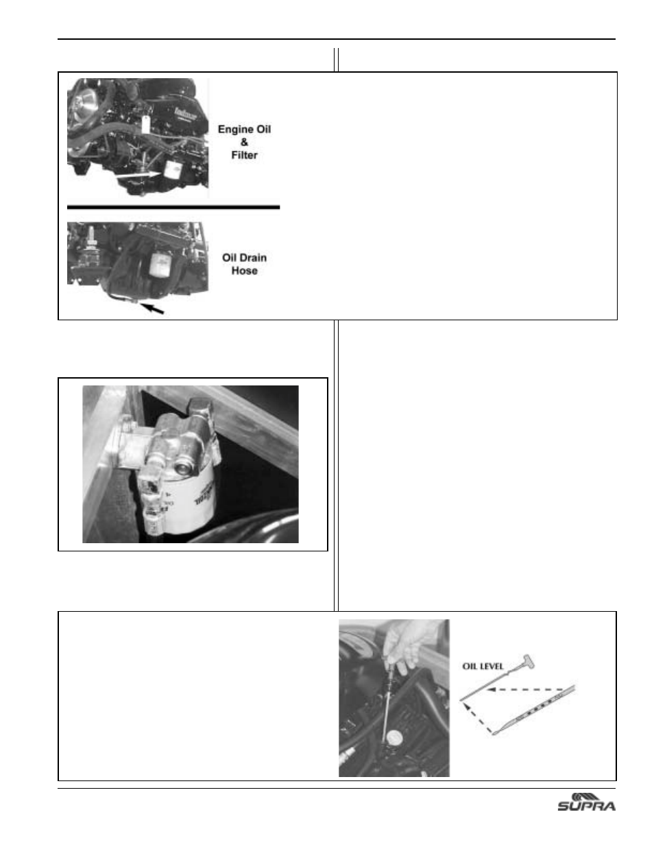 V-drive remote oil filter, Engine oil and filter oil level check | Supra SUNSPORT 24V User Manual | Page 53 / 74