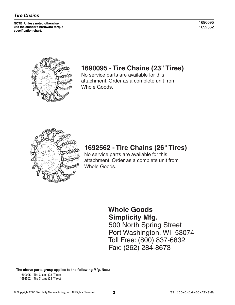 Simplicity Manufacturing TP 400-2416-00-AT-SMA User Manual | Page 2 / 4