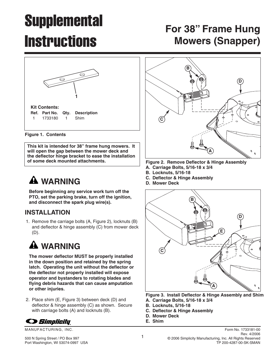 Simplicity Manufacturing 1733180 User Manual | 1 page