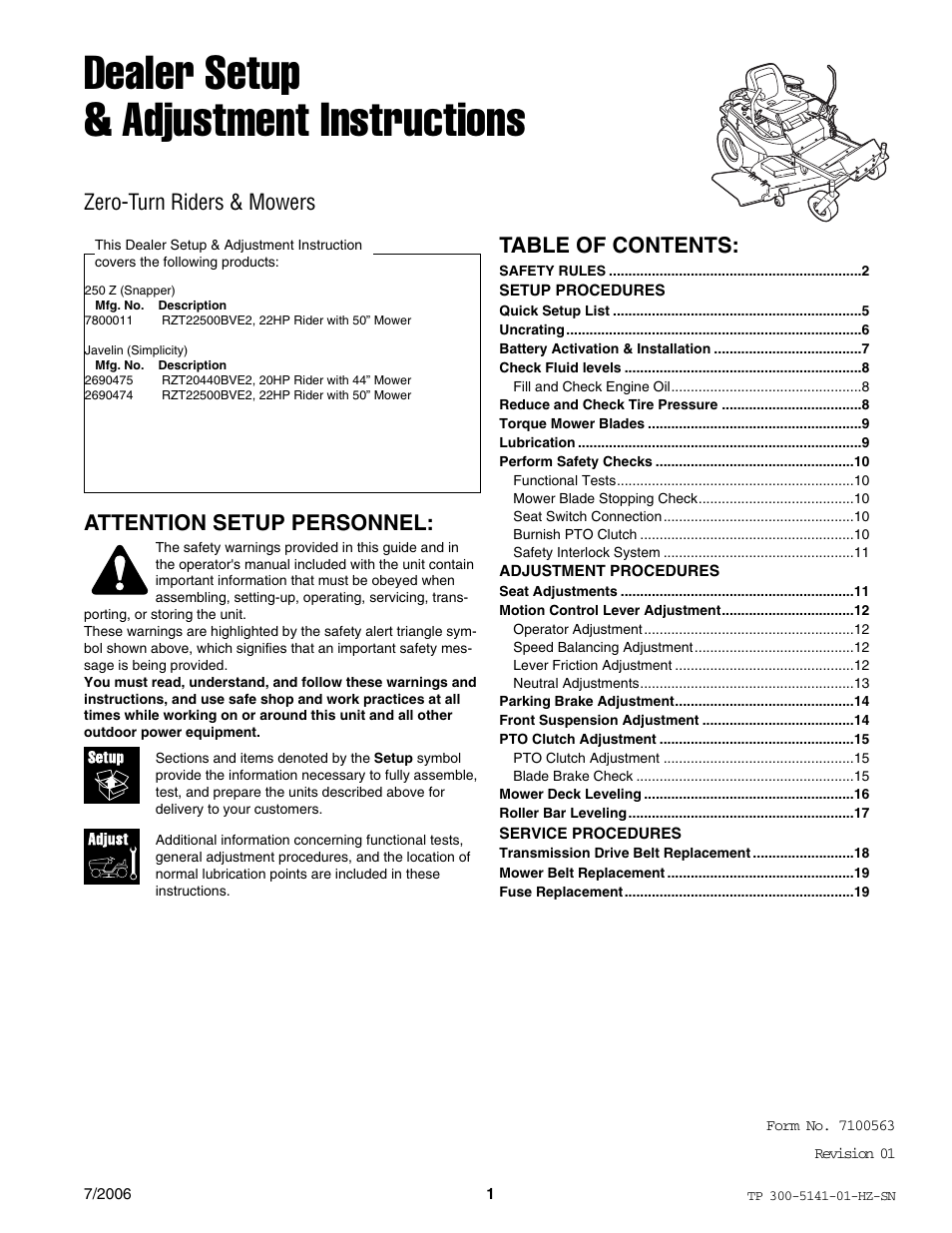 Simplicity Manufacturing RZT22500BVE2 User Manual | 20 pages