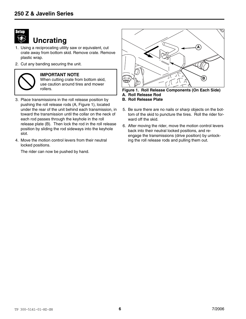 Uncrating, 250 z & javelin series | Simplicity Manufacturing RZT22500BVE2 User Manual | Page 6 / 20