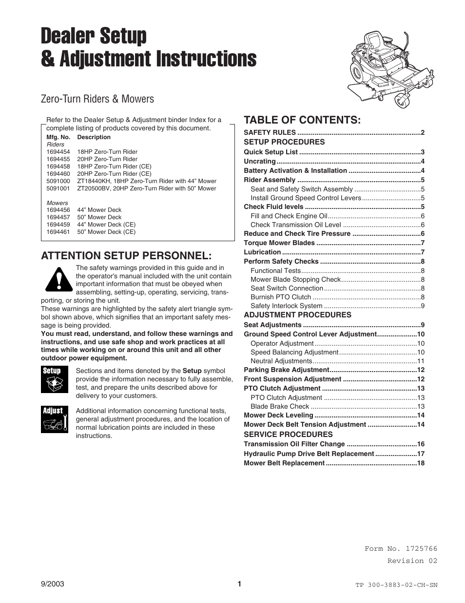 Simplicity Manufacturing TP 300-3883-02-CH-SN User Manual | 18 pages