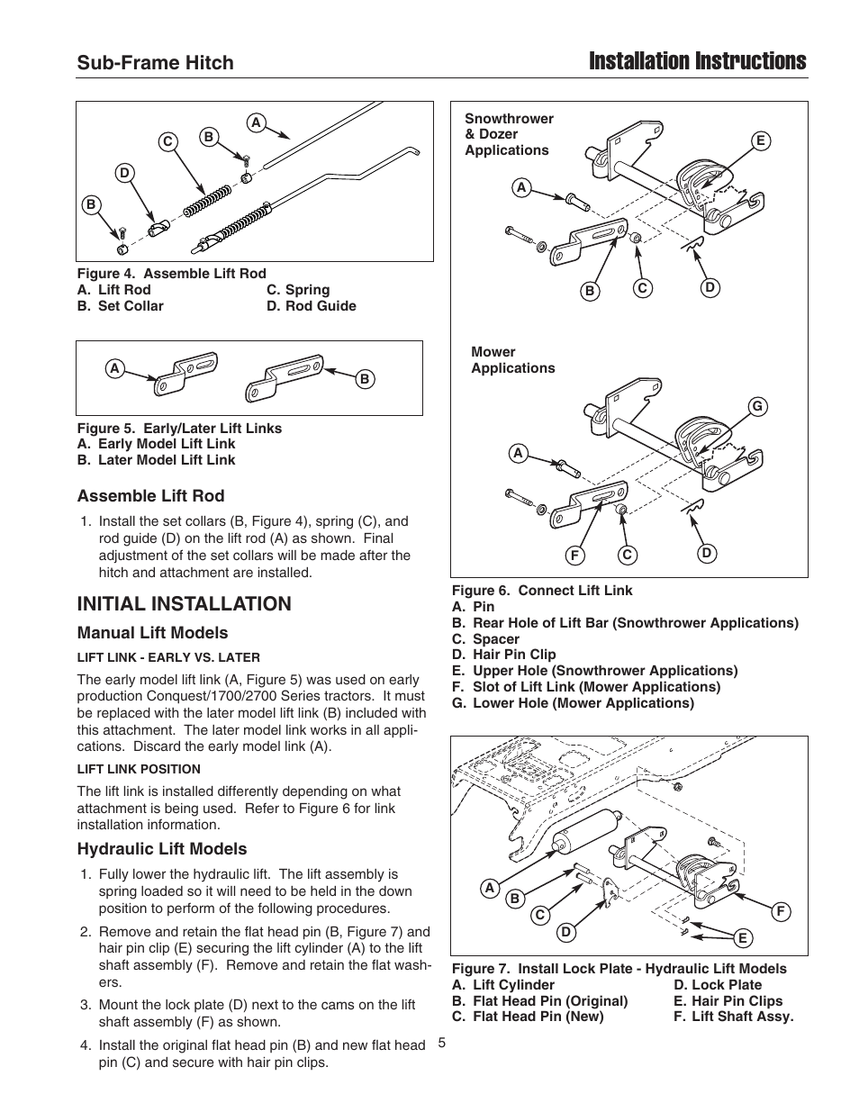 Installation instructions, Sub-frame hitch, Initial installation | Simplicity Manufacturing 1694286 User Manual | Page 5 / 10