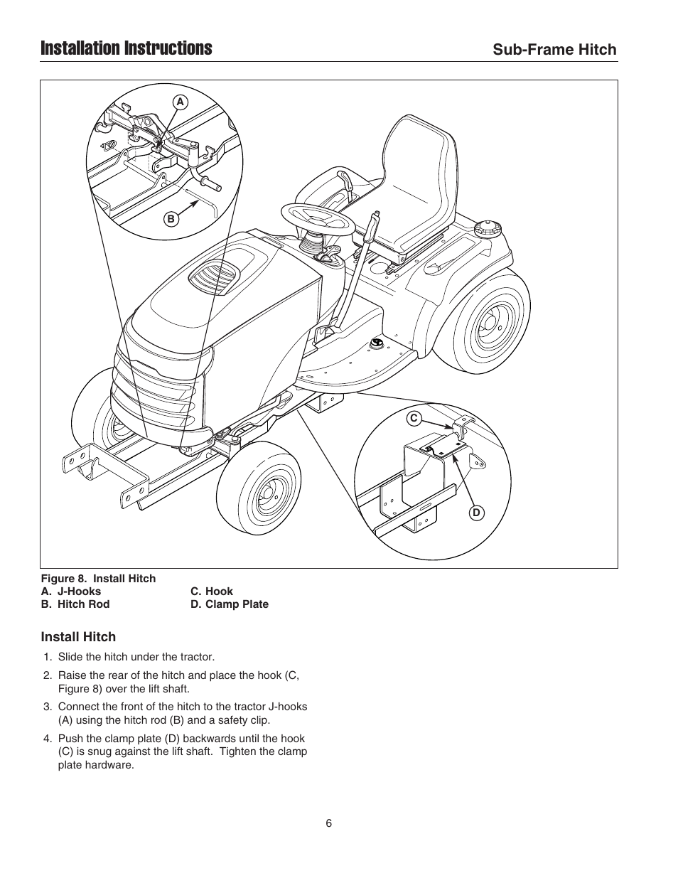 Installation instructions, Sub-frame hitch | Simplicity Manufacturing 1694286 User Manual | Page 6 / 10