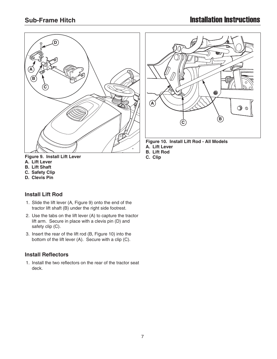 Installation instructions, Sub-frame hitch | Simplicity Manufacturing 1694286 User Manual | Page 7 / 10
