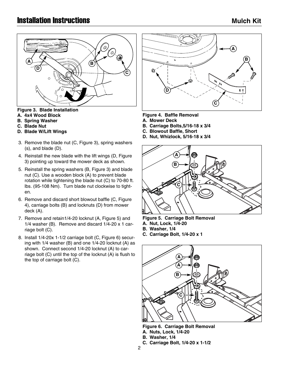 Installation instructions, Mulch kit | Simplicity Manufacturing 1695054 User Manual | Page 2 / 4