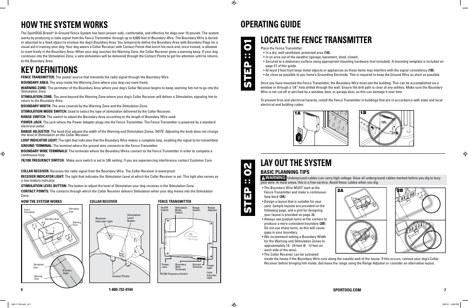 How the system works, Key definitions, Locate the fence transmitter | Lay out the system, Operating guide | SportDOG In-Ground Fence 100A User Manual | Page 4 / 15