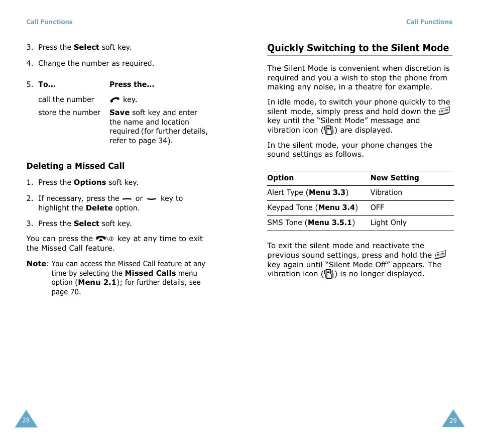 Quickly switching to the silent mode | Samsung SGH-S105 User Manual | Page 16 / 73