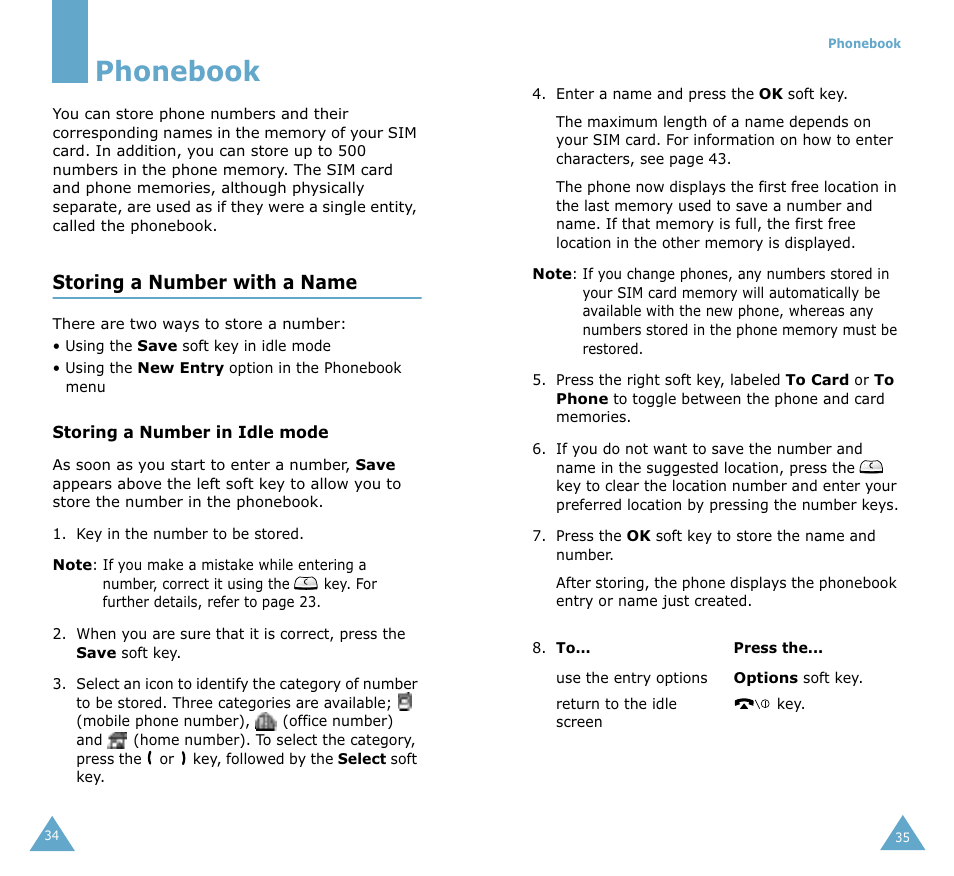 Phonebook, Storing a number with a name | Samsung SGH-S105 User Manual | Page 19 / 73