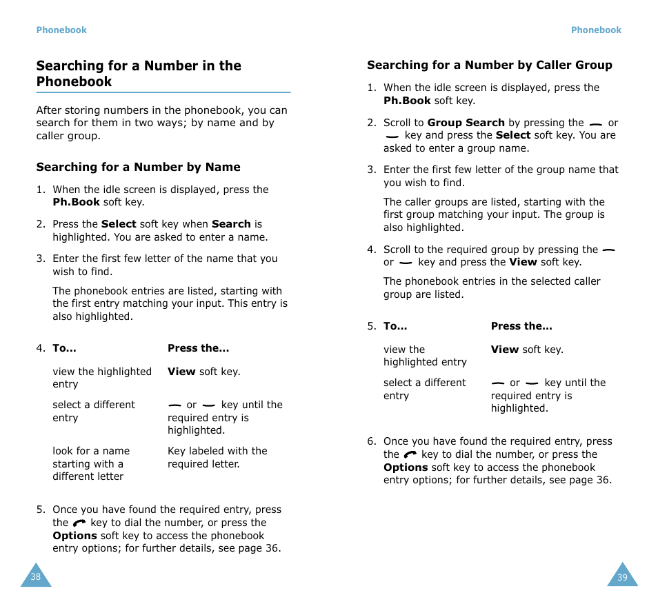 Searching for a number in the phonebook | Samsung SGH-S105 User Manual | Page 21 / 73