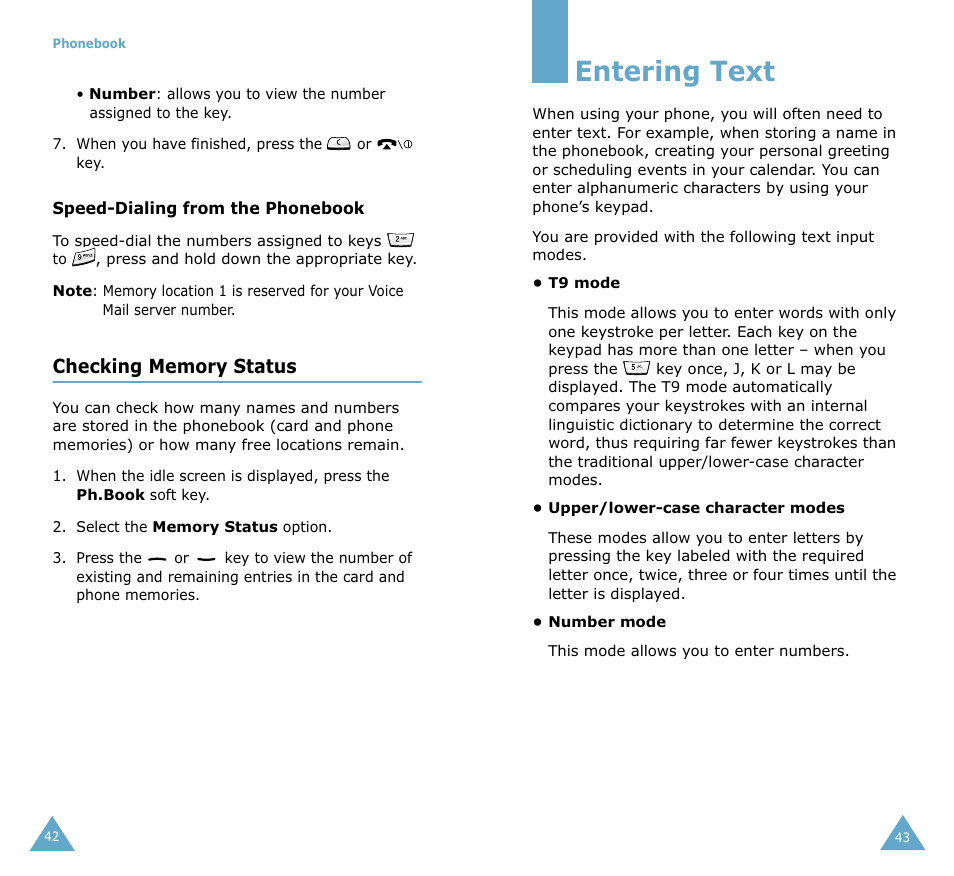 Entering text | Samsung SGH-S105 User Manual | Page 23 / 73