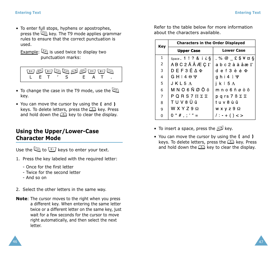 Using the upper/lower-case character mode | Samsung SGH-S105 User Manual | Page 25 / 73