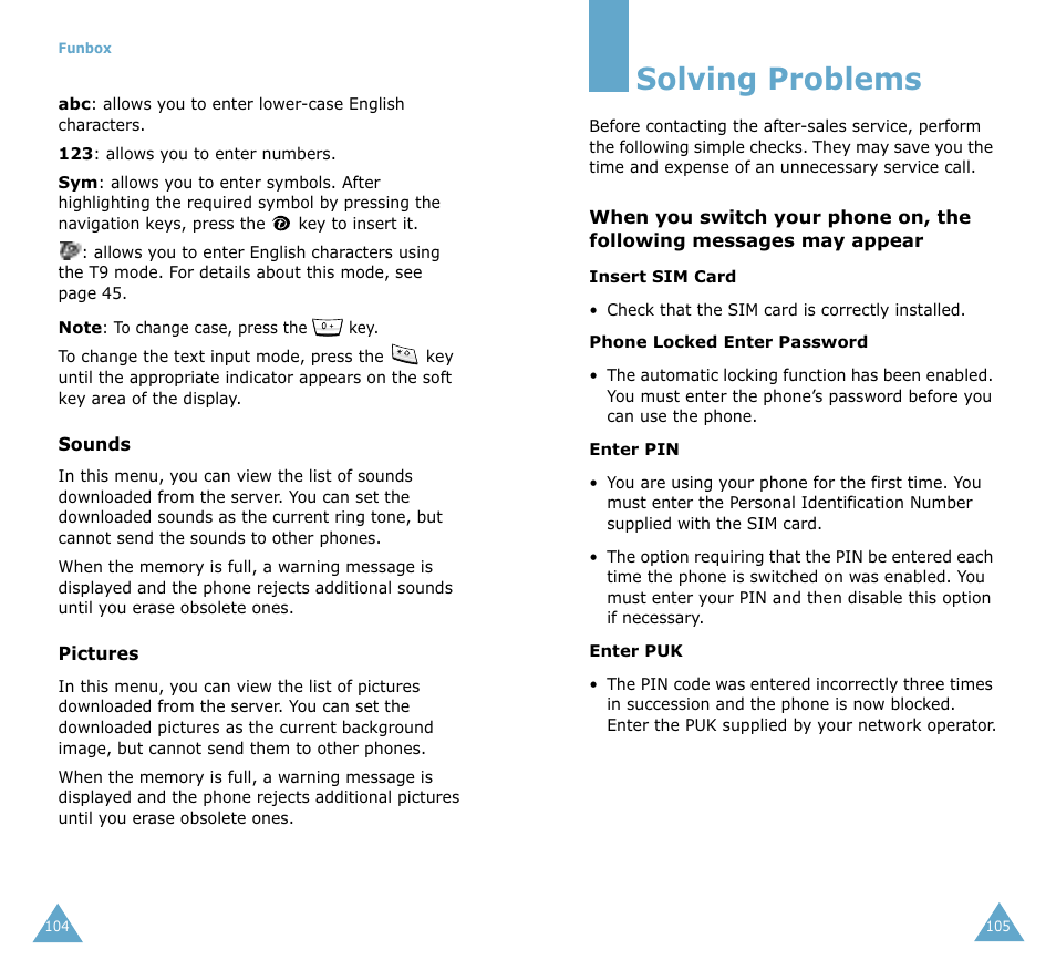 Solving problems | Samsung SGH-S105 User Manual | Page 55 / 73