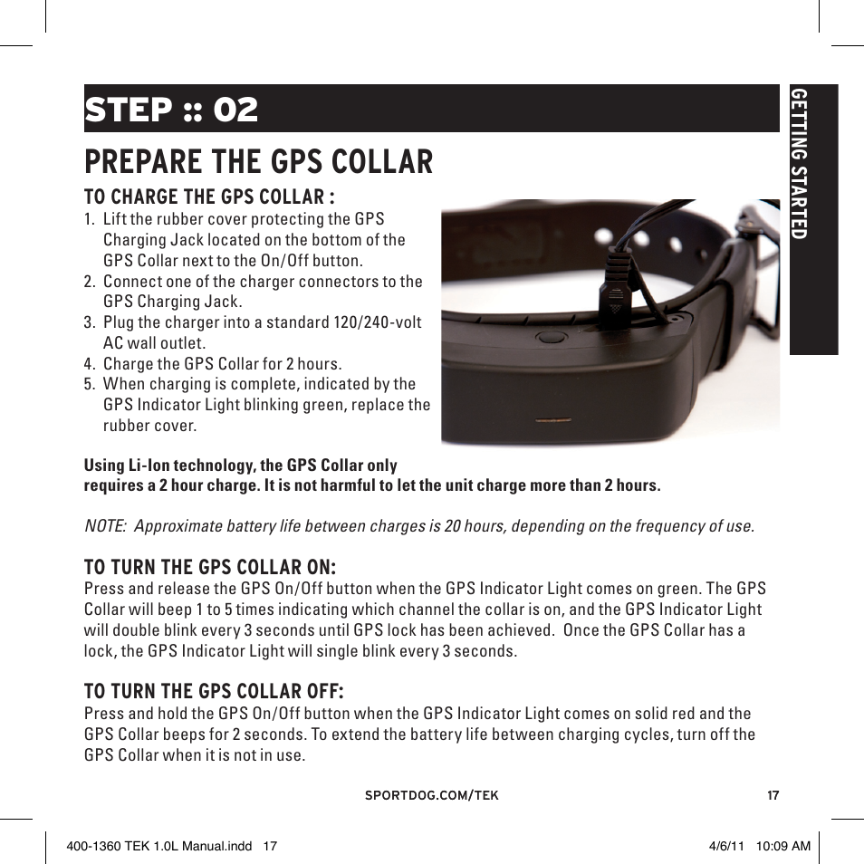 Step :: 02 prepare the gps collar | SportDOG TEK GPS Tracking 1 User Manual | Page 17 / 48