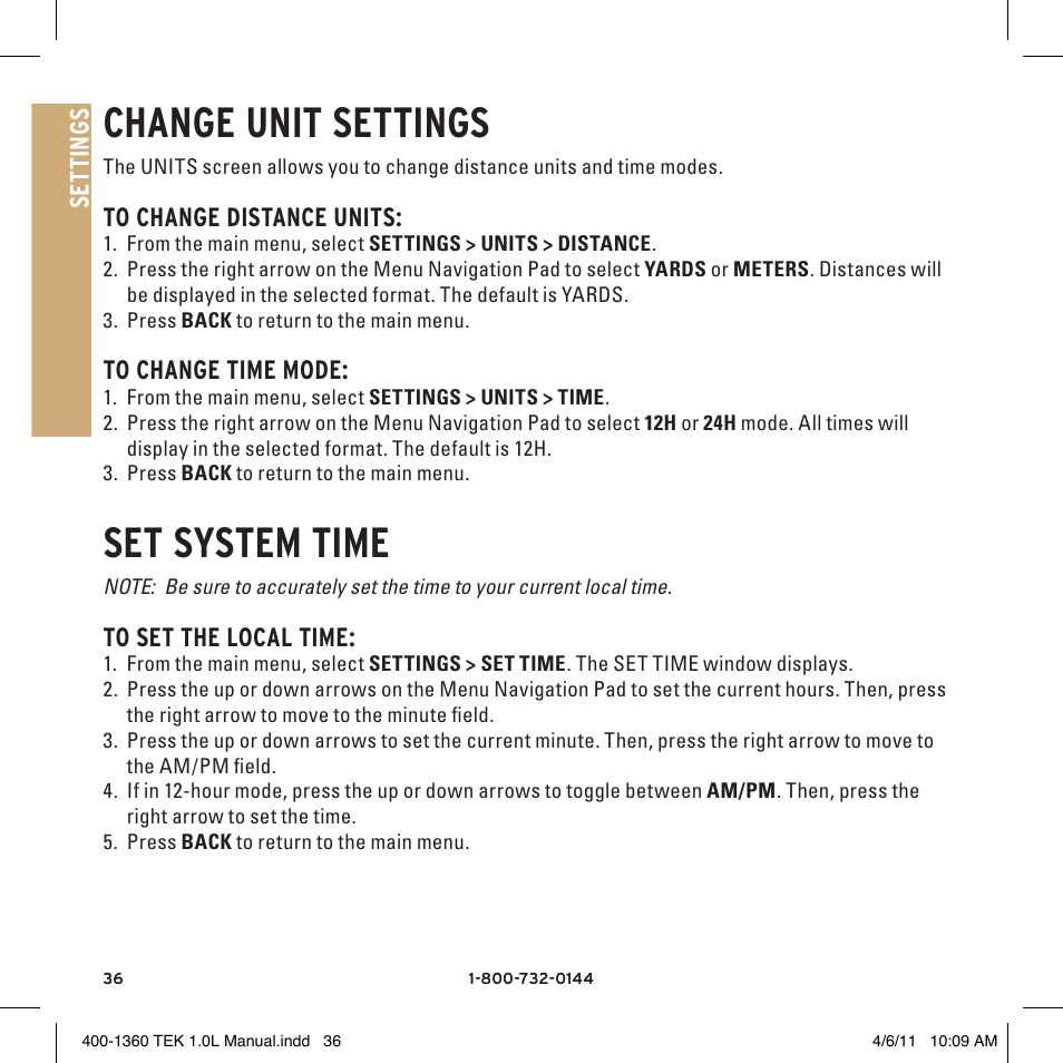 Change unit settings, Set system time, Se tt in gs | SportDOG TEK GPS Tracking 1 User Manual | Page 36 / 48