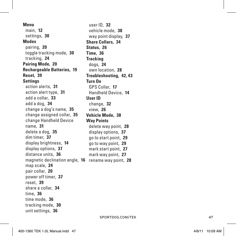 SportDOG TEK GPS Tracking 1 User Manual | Page 47 / 48