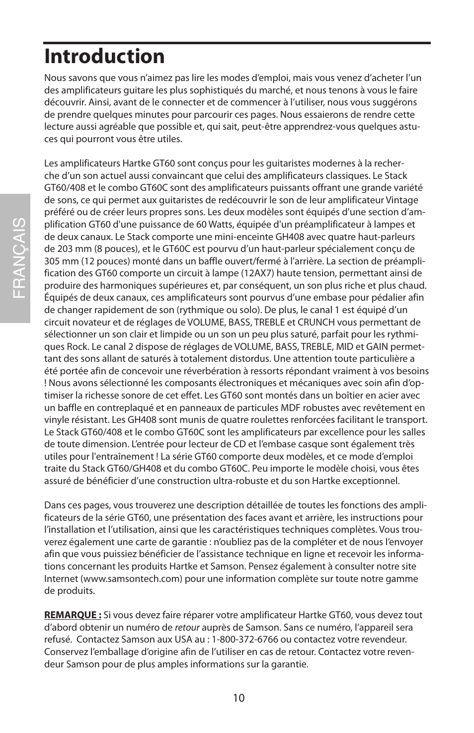 Français, Introduction | Samson GT408 User Manual | Page 14 / 52