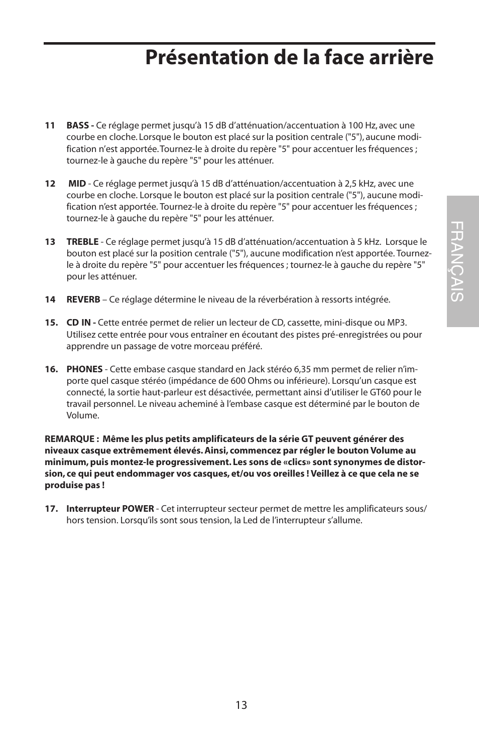 Présentation de la face arrière, Français | Samson GT408 User Manual | Page 17 / 52