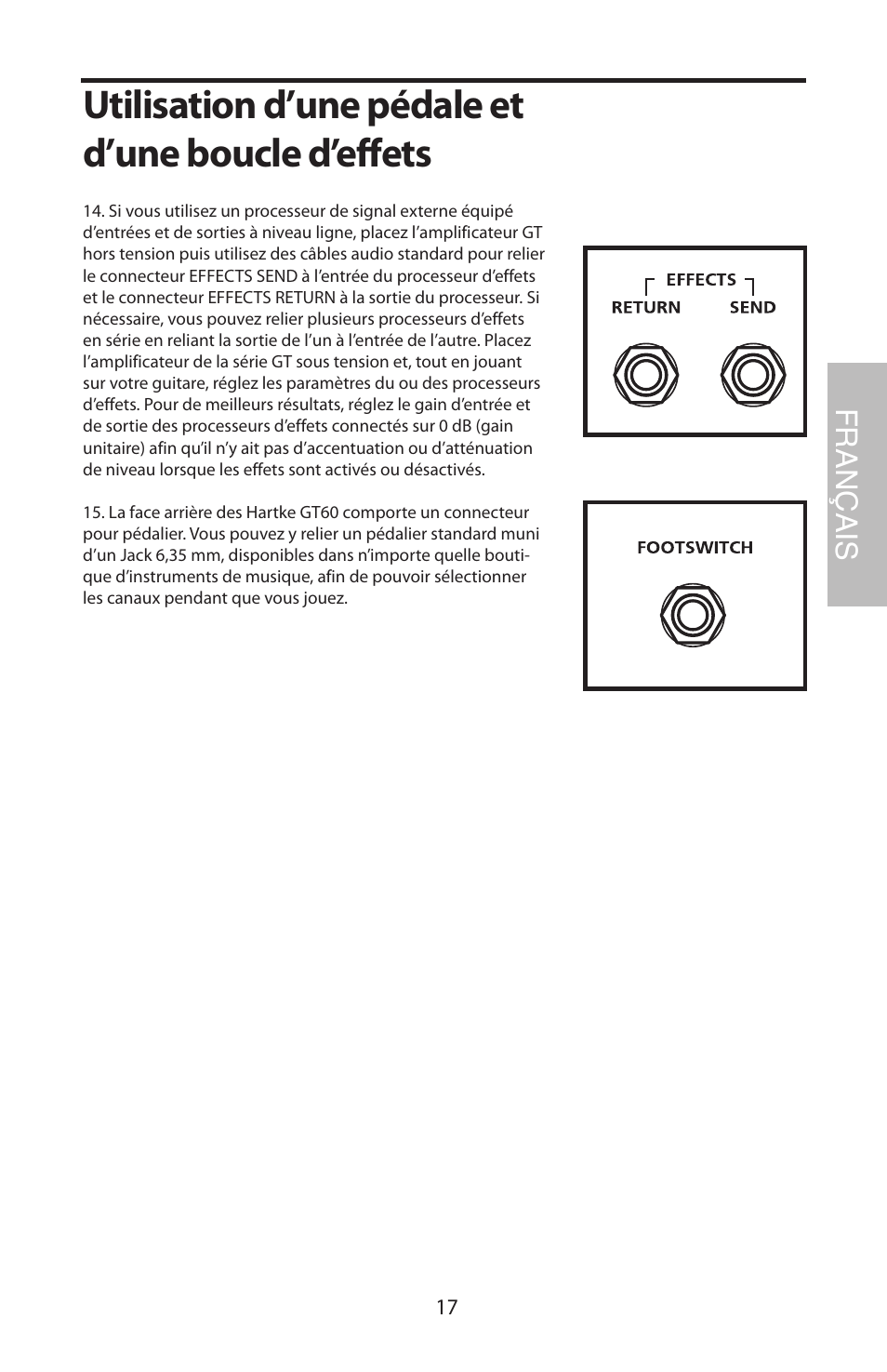 Utilisation d’une pédale et d’une boucle d’effets, Français | Samson GT408 User Manual | Page 21 / 52