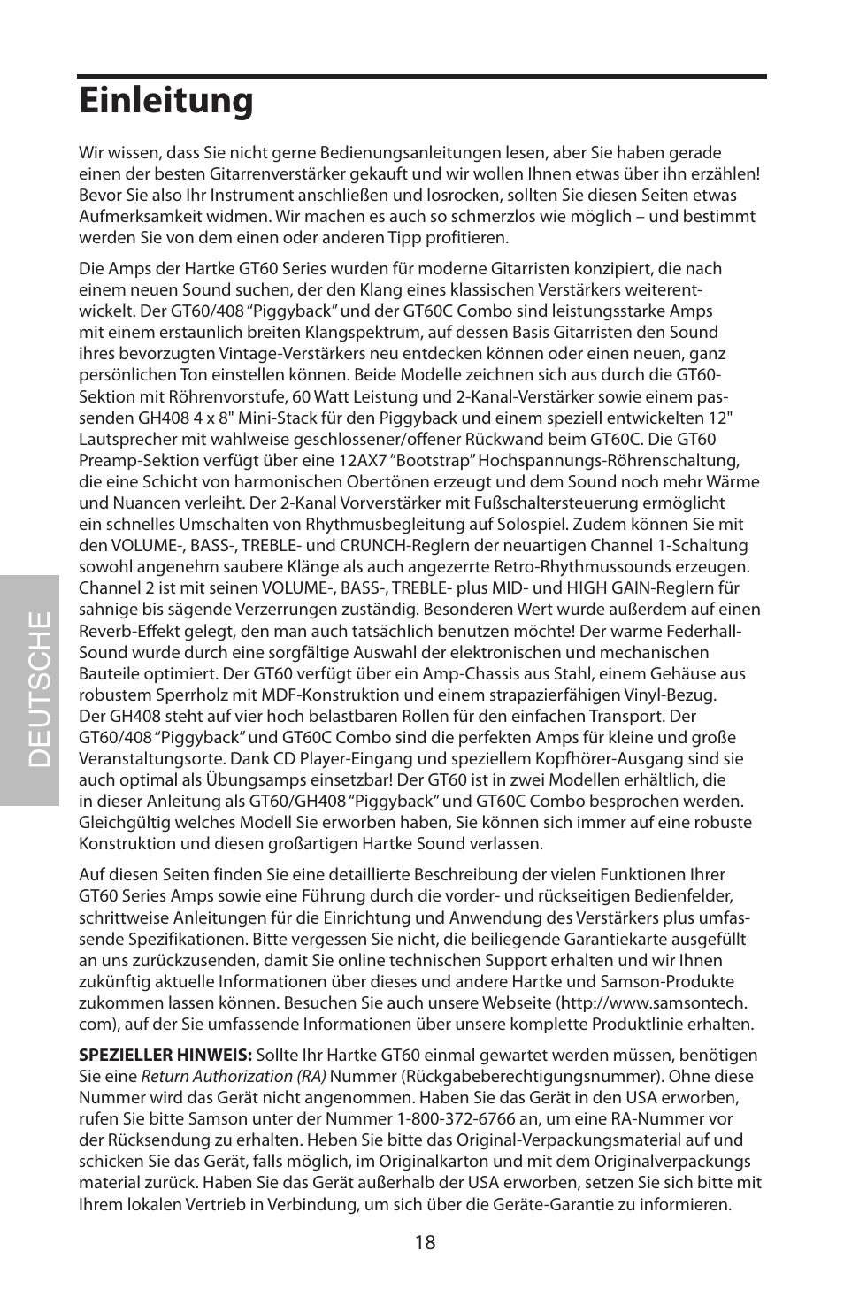 Deutsche, Einleitung | Samson GT408 User Manual | Page 22 / 52