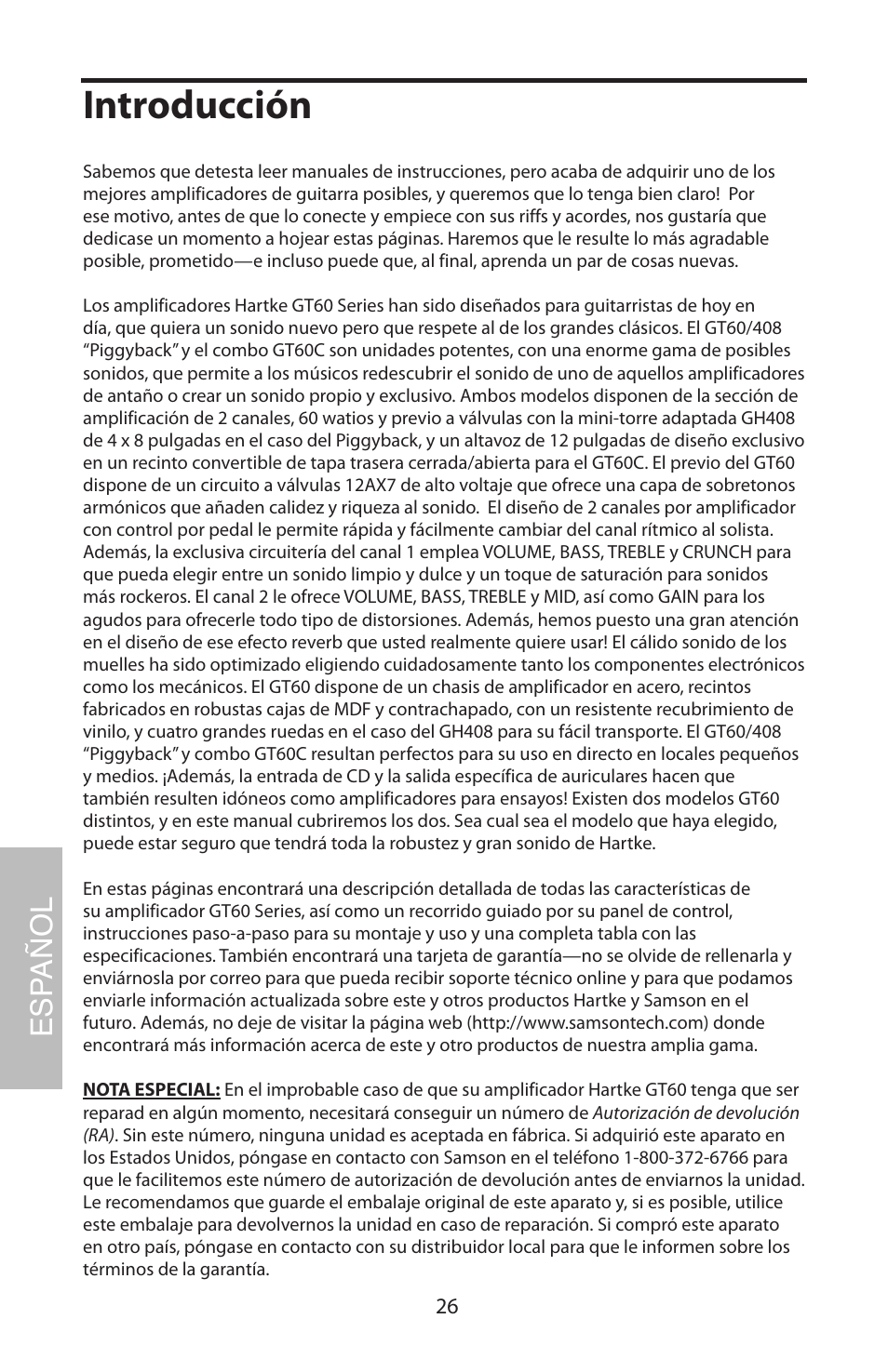 Español, Introducción, Esp añol | Samson GT408 User Manual | Page 30 / 52