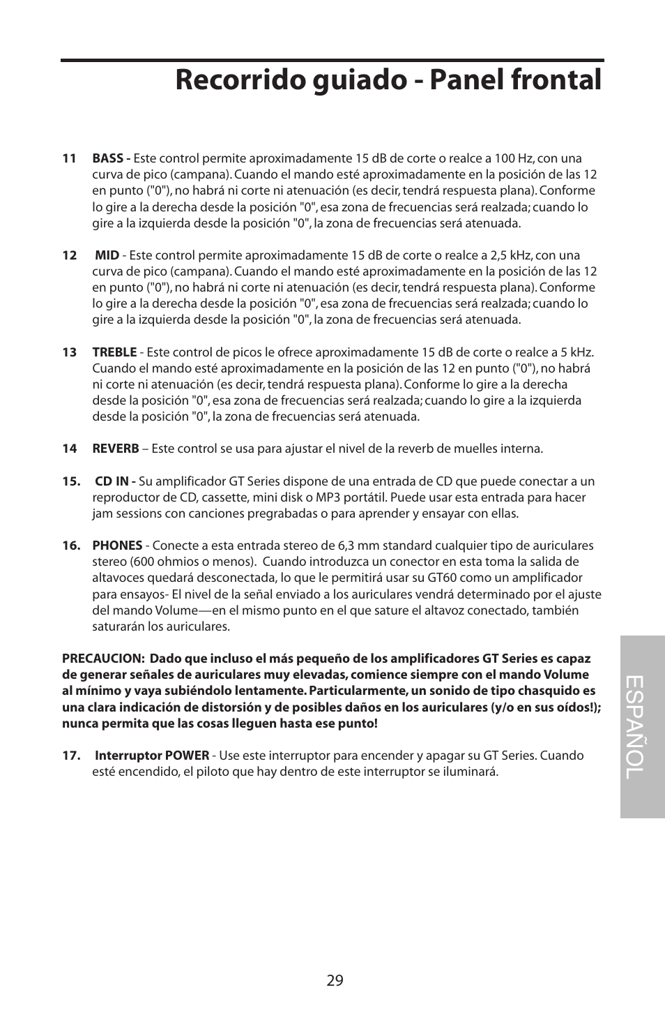 Recorrido guiado - panel frontal, Esp añol | Samson GT408 User Manual | Page 33 / 52