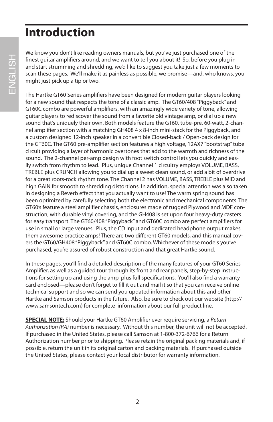 Introduction, English | Samson GT408 User Manual | Page 6 / 52