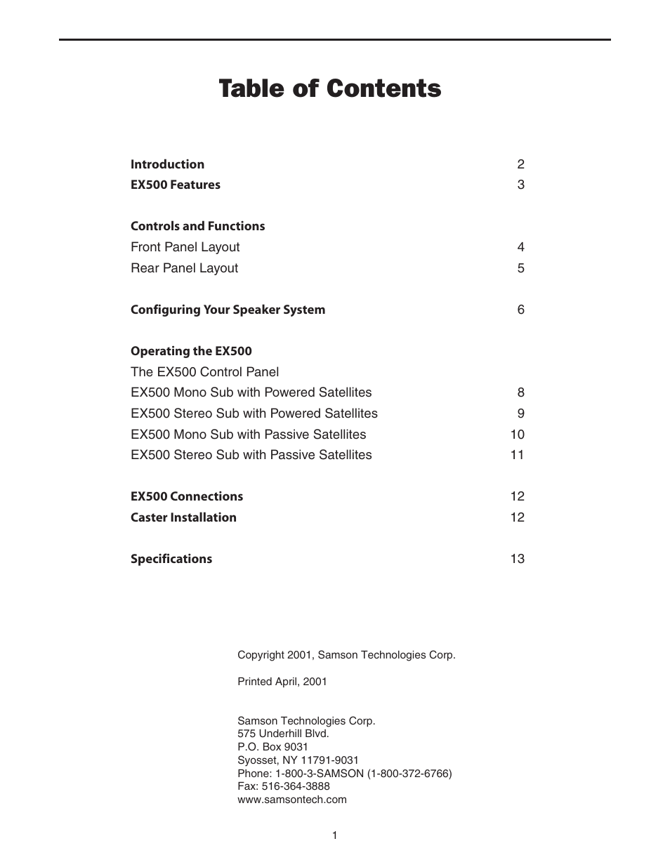 Samson EX500 User Manual | Page 3 / 16