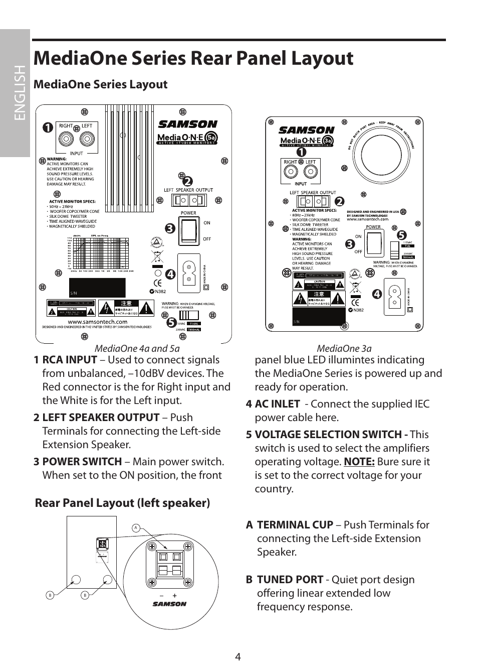 Mediaone series rear panel layout, English | Samson MediaOne 3a User Manual | Page 10 / 72