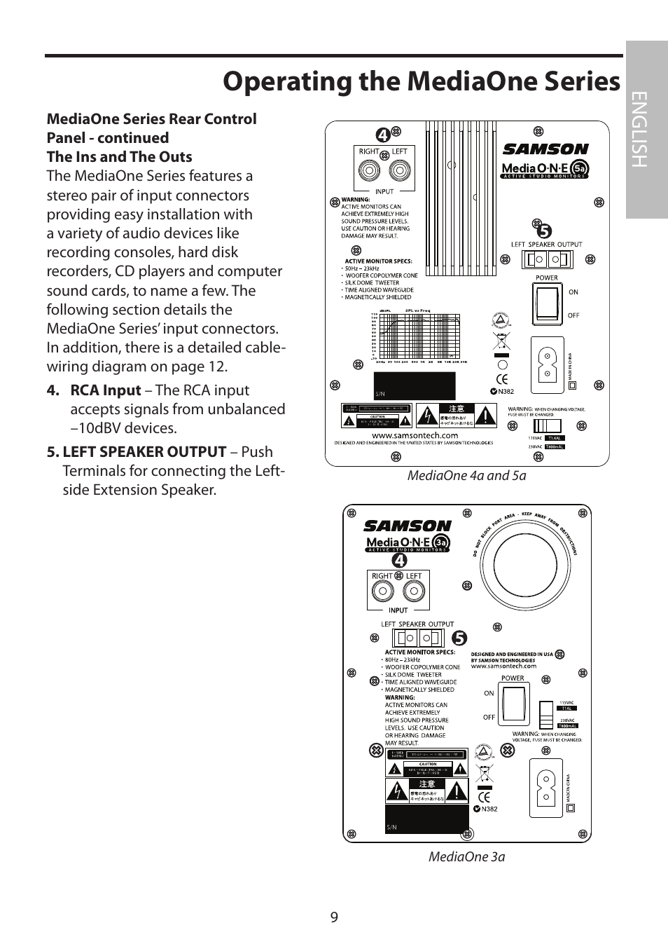 Operating the mediaone series, English | Samson MediaOne 3a User Manual | Page 15 / 72