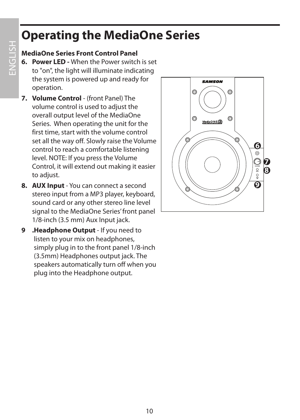 Operating the mediaone series, English | Samson MediaOne 3a User Manual | Page 16 / 72