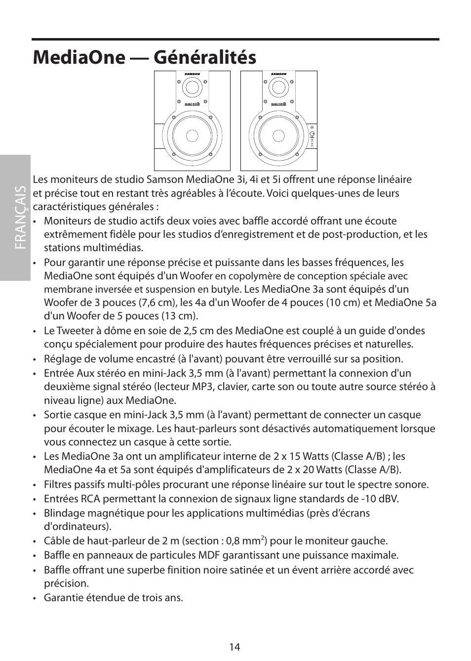 Mediaone — généralités, Fr anç ais | Samson MediaOne 3a User Manual | Page 20 / 72