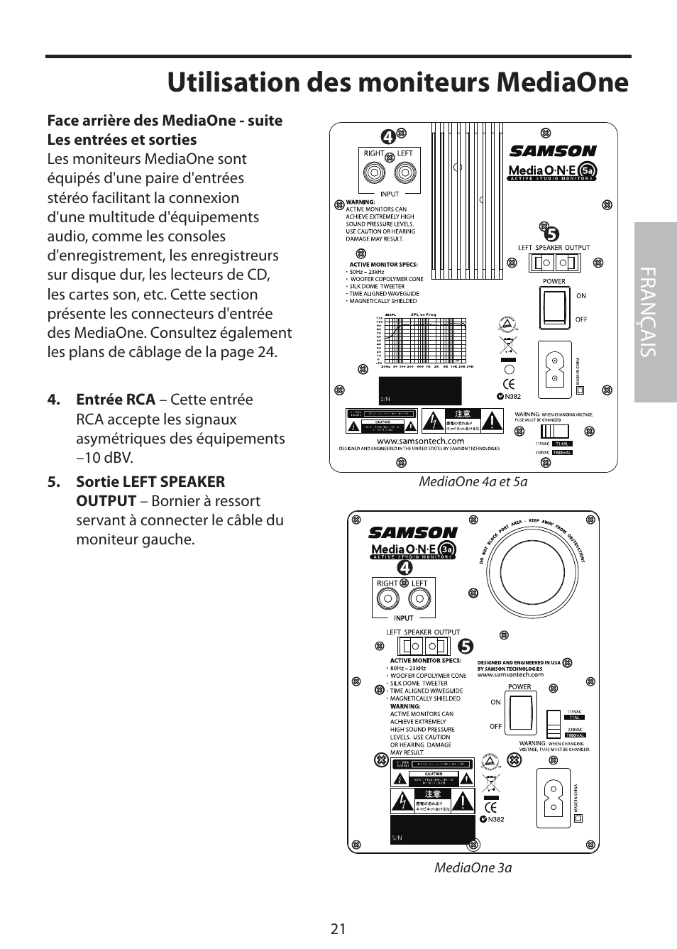Utilisation des moniteurs mediaone, Fr anç ais | Samson MediaOne 3a User Manual | Page 27 / 72