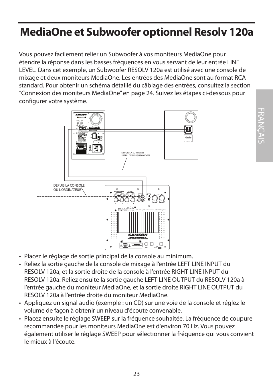 Mediaone et subwoofer optionnel resolv 120a, Fr anç ais | Samson MediaOne 3a User Manual | Page 29 / 72